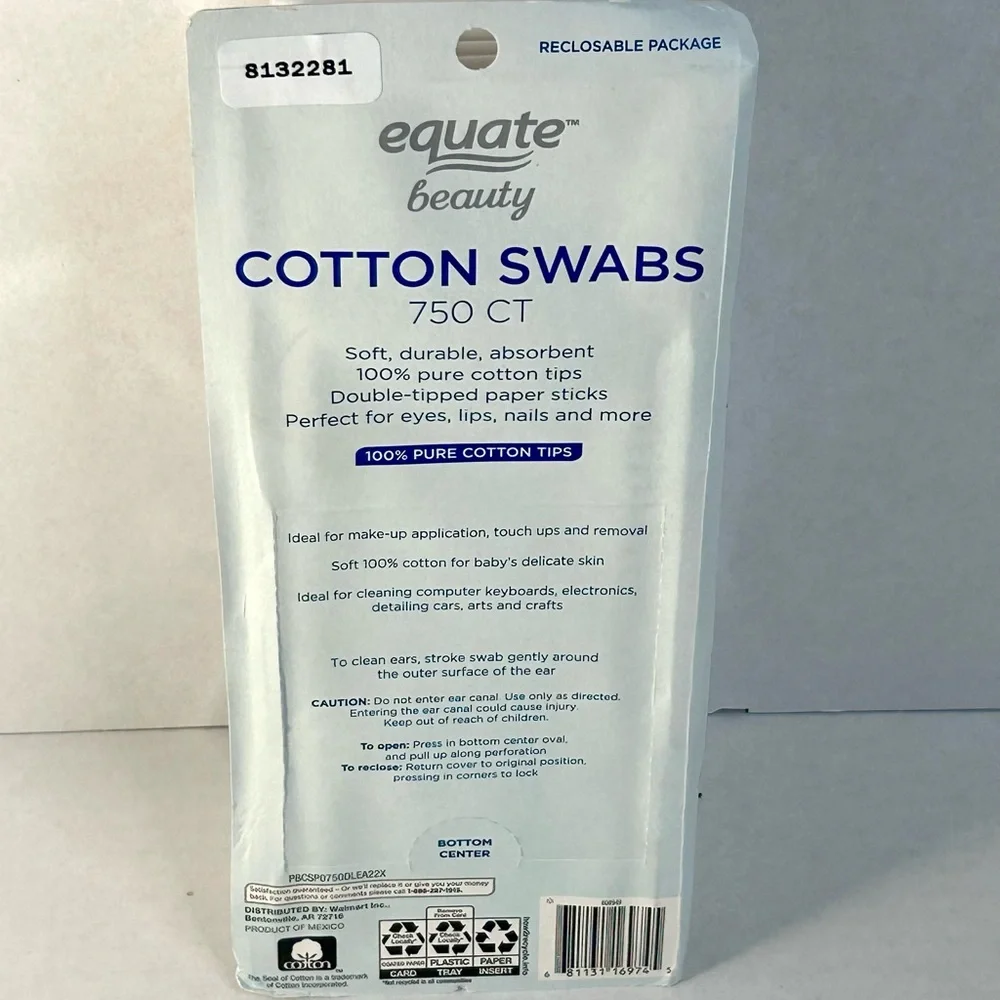 Sealed Equate 100% Pure Cotton Swabs 750 Count